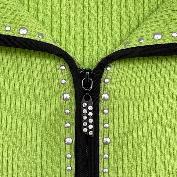 Fontana Knit Sequined Sweater Front Zip Sleeveless Stretch Textured Ribbed - Picture 2 of 9